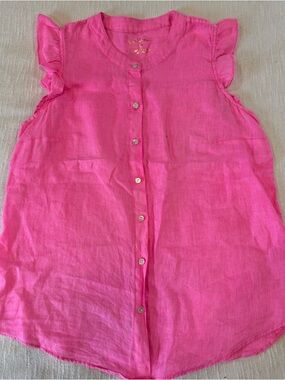 Lilly Pulitzer Briette Button Down With Ruffle Sleeves Pink Linen Top Medium